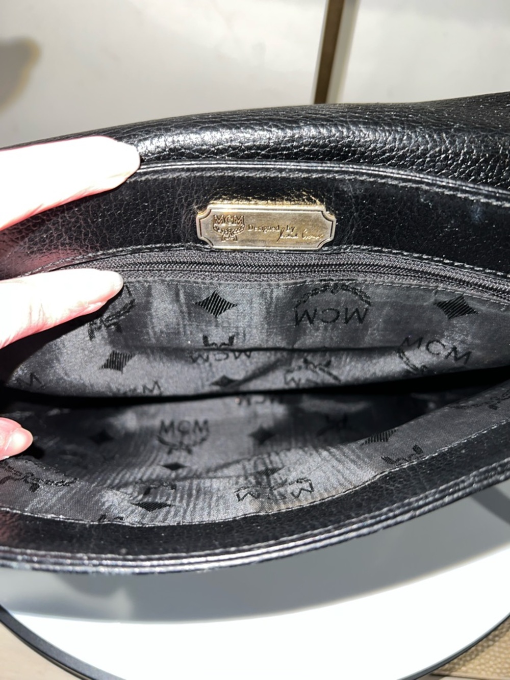 MCM Black Leather Crossbody Bag with Gold Accents - Picture 12 of 15